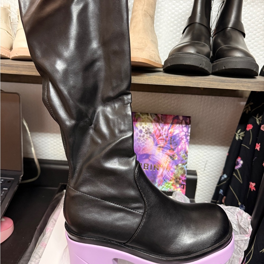 Cape Robbin Black Over the Knee Boots with Purple Soles - Picture 2 of 5
